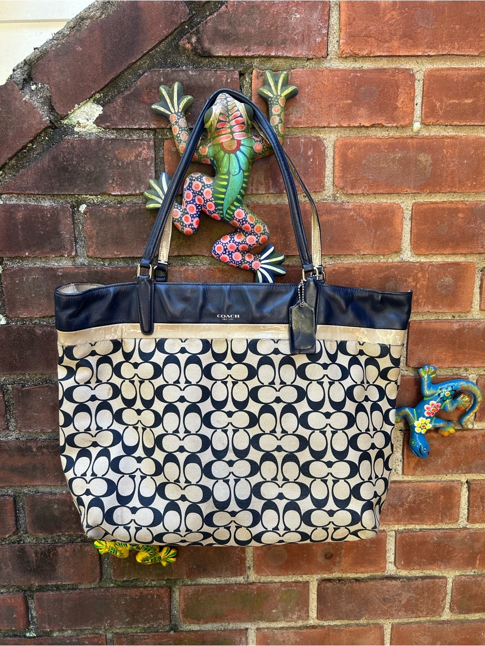 Coach Navy and Cream Signature Canvas Tote